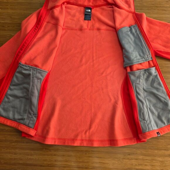North Face Fleece Jacket Full Zip Bright Coral Orange Womens Size L Polartec - Picture 3 of 12